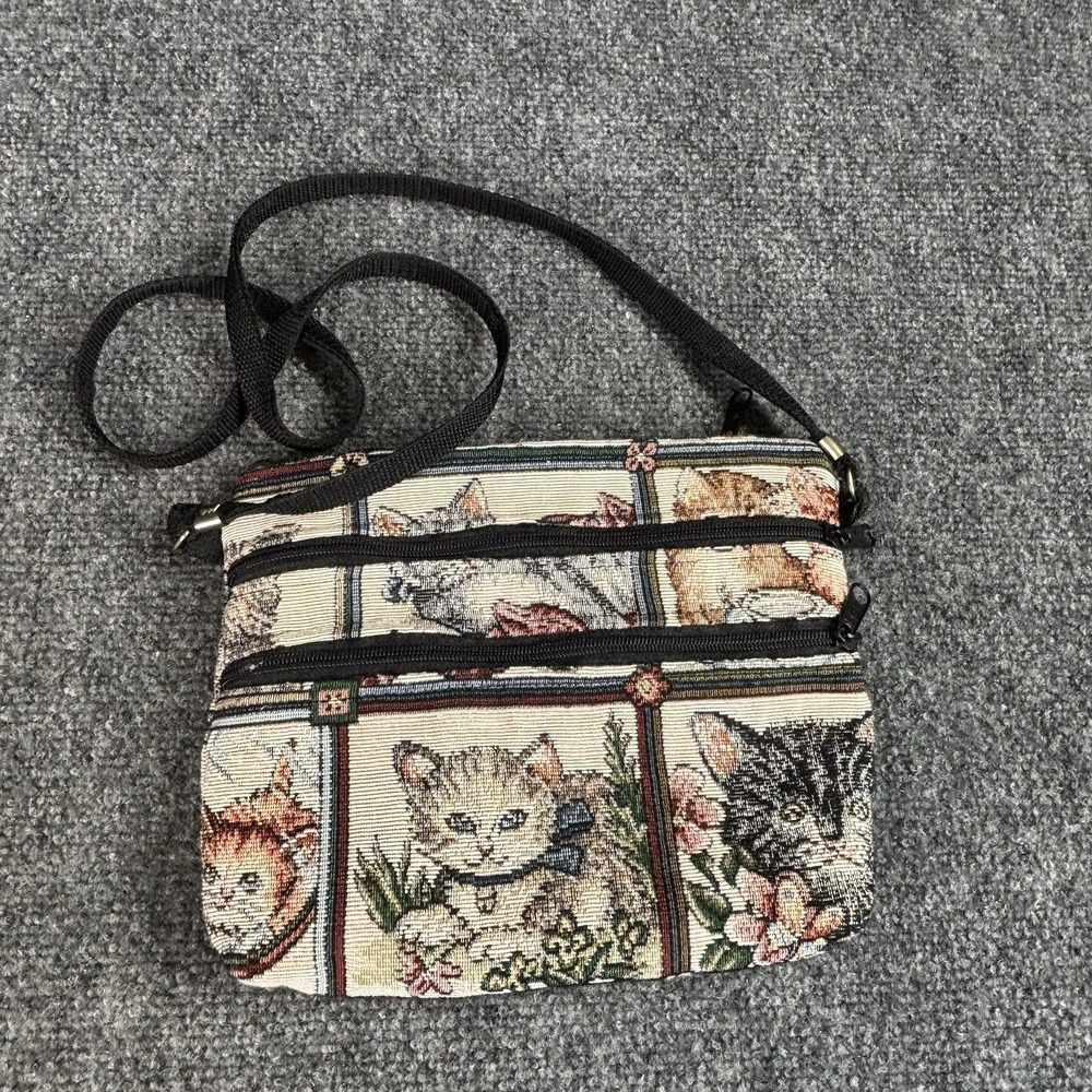Vintage 80's/90s Kitty Cats Woven Tapestry Crossbody Purse